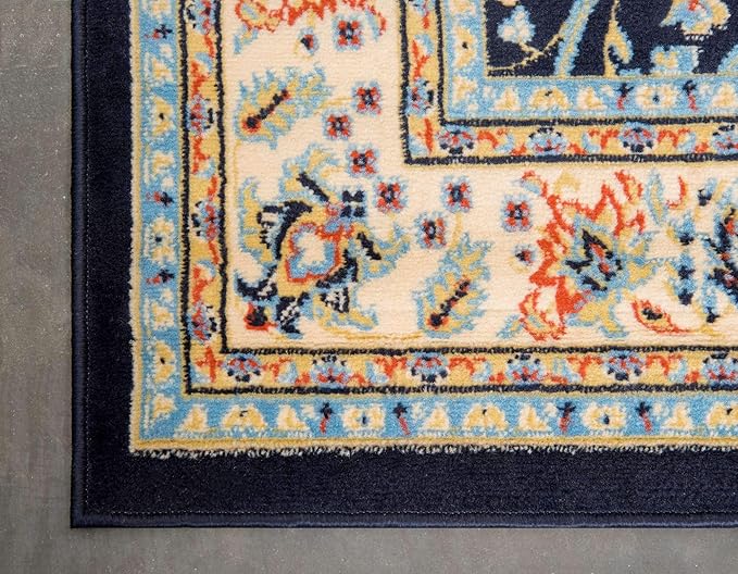 Unique Loom Sialk Hill Collection Area Rug - Washington (9' 10" x 13' Rectangle Navy Blue/Cream)