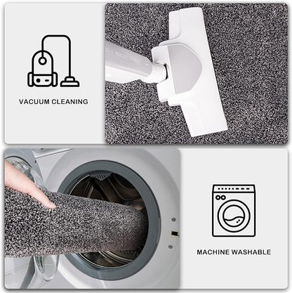 PURRUGS Easy Care Area Rug 4ft x 6ft, Non-Slip Machine Washable Entryway Rug, Dog Door Mat, Stain Resistant Accent Rug for Hallway, Living Room, Bedroom and Mudroom, Light Grey-Dark Grey