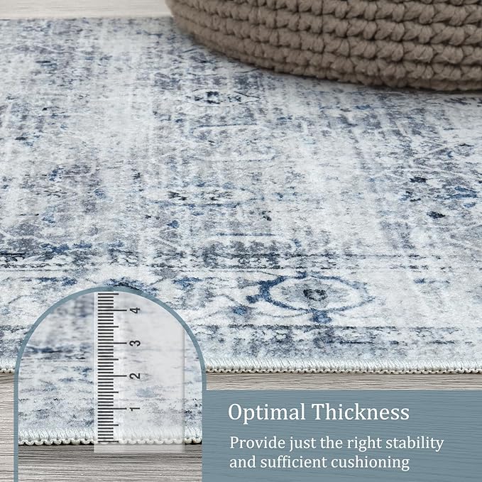 Morebes Vintage Hallway Runner Rug 12 ft, Extra Long Washable Kitchen Rug Runner Non-Slip, Soft Indoor Floor Throw Carpet for Hall Living Room Dining Room Office Farmhouse, Blue-Gray