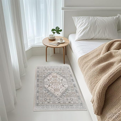 zesthome 2x3 Entryway Rug, Soft Washable Rugs, Non Slip Area Rug, Stain Resistant Low Pile Rugs for Bedroom, Vintage Rug for Door Mat, Kitchen (Beige,2'x3')