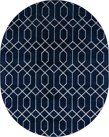 Unique Loom Glam Collection Area Rug - Trellis (7' 10' x 10' Oval, Navy Blue Silver/ Silver)