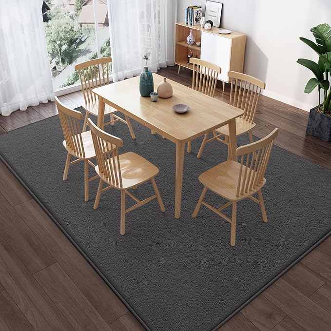 Large Modern Area Rugs for Living Room Bedroom, 7x10 Feet Dark Grey Ultra Soft Solid Thickened Memory Foam Indoor Minimalist Carpets, Non-Slip Comfy Rugs for Boys Girls Nursery Kids Room Home Décor
