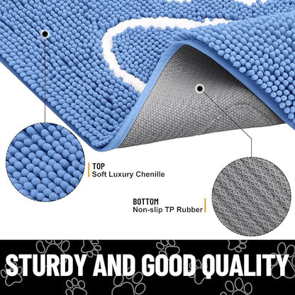 Smiry Dog Door Mat for Muddy Paws, Absorbent Dirt Trapper Non Slip Quick Dry Washable Chenille Mat for Mud Dogs, Entry Rug for Indoor and Outdoor (36x24 Inches, Cornflower Blue)