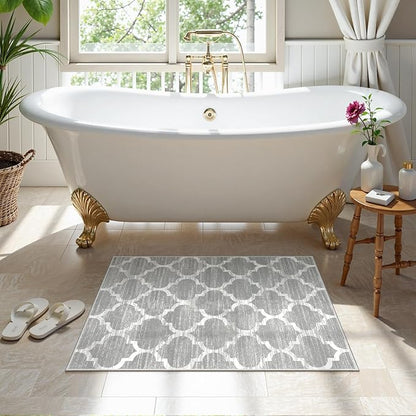 Lahome Moroccan Kitchen Rug - 2x3 Washable Entryway Rug Door Mat Indoor Entrance Non-Slip Small Throw Area Rugs Front Door Rugs Indoor for Bedroom Living Room Entry Bath Laundry Decor (Gray)