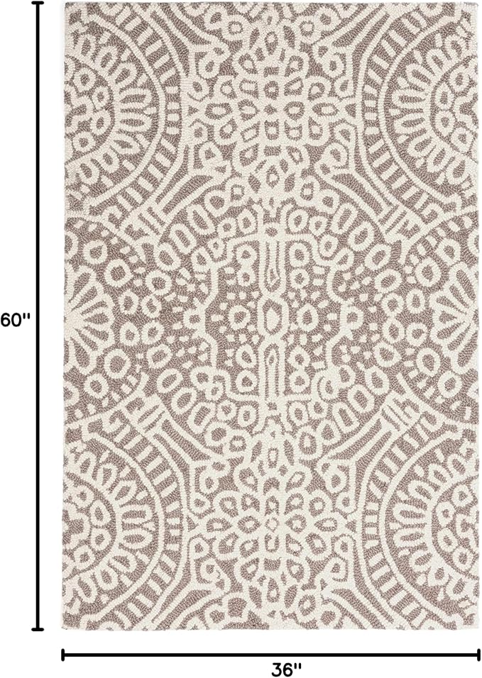 Dash & Albert Temple Taupe Hand Micro Hooked Wool Rug, 3 X 5 Feet, Tan Geometric Pattern