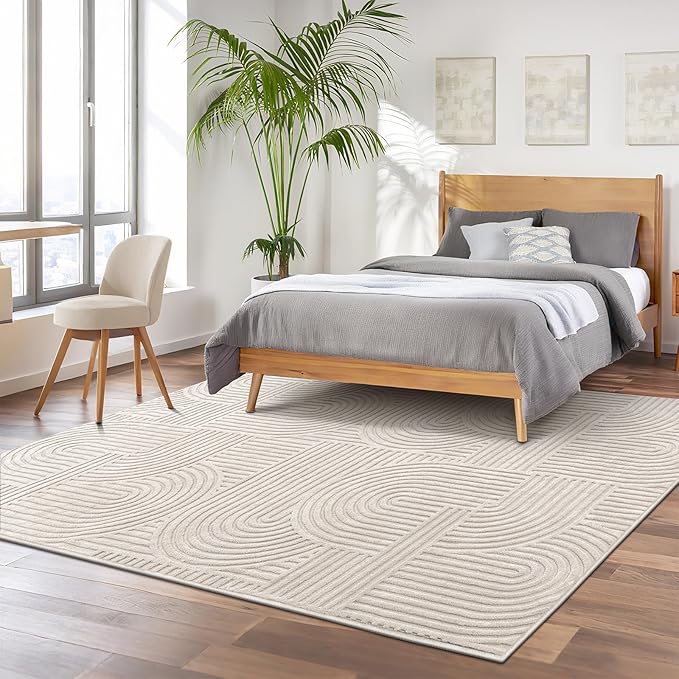 Pauwer 6x9 Washable Area Rugs for Living Room Modern Beige Solid Color Soft Fluffy Rugs for Bedroom Non Slip Boho Accent Indoor Mat Floor Carpet Cover for Kids Room Dining Room Kitchen Office
