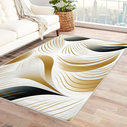 Elegant Wave Design Rug, 4x6 Rug, Abstract Rugs for Entryway, Modern Large Area Rug, Washable Rug Non Slip Soft Indoor Carpet, Kids and Pets Friendly, Elegant Wave Design Home & Room Decor
