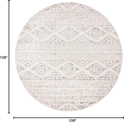 SAFAVIEH Tulum Collection Area Rug - 9' Round, Ivory & Grey, Moroccan Boho Tribal Design, Non-Shedding & Easy to Clean, Ideal for Living Room, Bedroom, Dining Space (TUL272A)