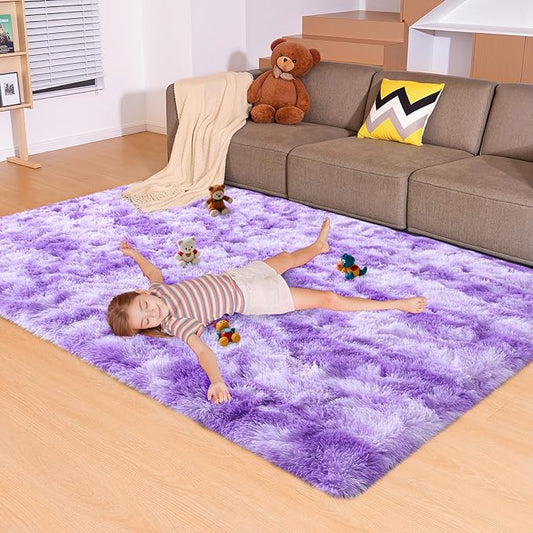 5x7 Area Rugs for Living Room, Fluffy Large Rugs for Bedroom, Soft Shag Fuzzy Non-Slip Carpet for Kids Boys and Girls Nursery Room Dorm Indoor Home Decor (Tie-Dyed Purple, 5ft x 7ft)