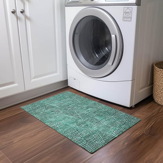 Addison Rugs Chantille ACN591 Teal 1'8" x 2'6" Indoor Outdoor Area Rug, Easy Clean, Machine Washable, Non Shedding, Bedroom, Living Room, Dining Room, Kitchen, Patio Rug