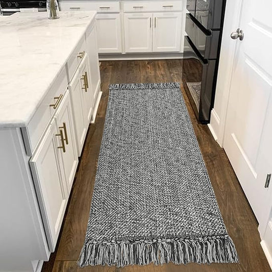 Collive Hallway Runner Rug, 2' x 6' Hand-Woven Reversible Washable Entryway Rugs, Grey Cotton Modern Farmhouse Laundry Room Carpet Long Carpets for Bathroom Sink Foyer Bedroom
