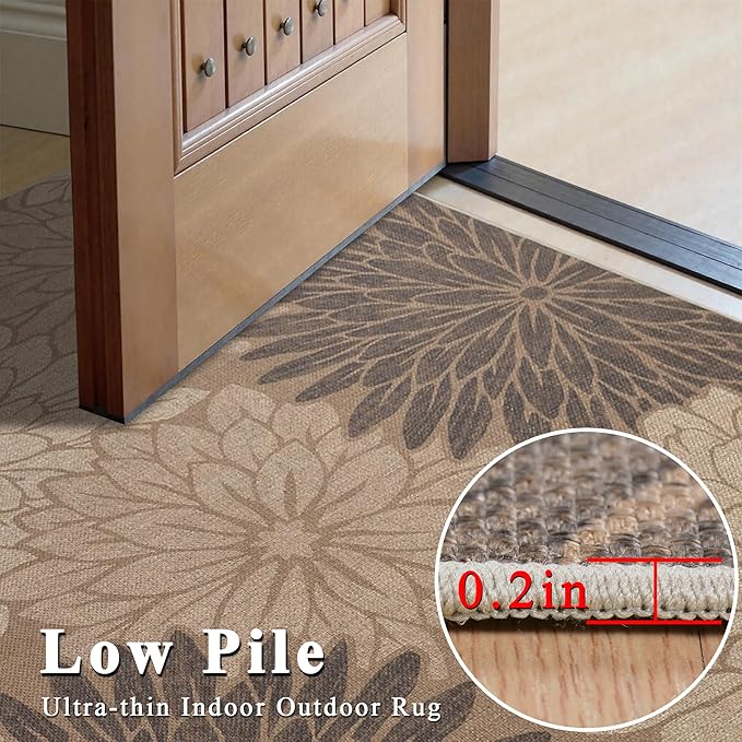Floral Easy Jute Rug 8x10 Outdoor Rug Washable Area Rugs for Living Room Bedroom Non Slip Neutral Farmhouse Indoor Outdoor Carpet for Backyard Patio Office