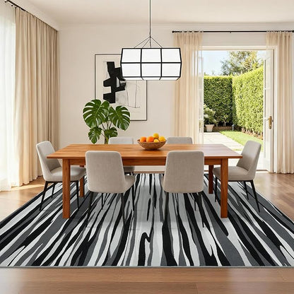 YIHOUSE 5×7 Ft Area Rugs for Living Room: Modern Abstract Black Grey and White Rug - Nonslip Washable Striped Rug for Bedroom Dining Room Office Playroom Nursery Home Decor