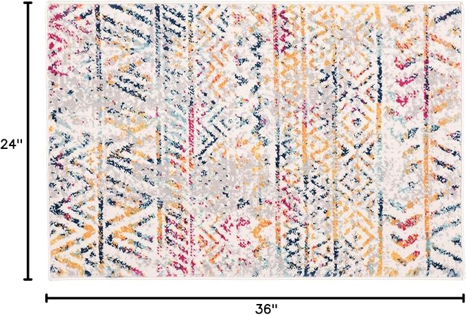 Rugshop Geometric Boho Area Rug – Multi Tribal Pattern, Perfect for Living Room, Bedroom, Office, 2x3