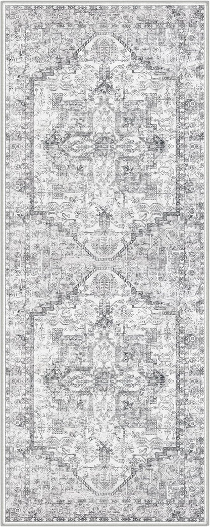 KOZYFLY Runners for Hallways 2x5 Ft Washable Kitchen Runner Rug Boho Runner Rug for Entryway Indoor Printed Oriental Faux Wool Floor Carpet Runner for Laundry Room Kitchen Hall, Gray