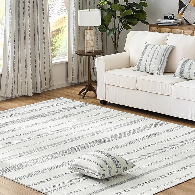 jinchan Moroccan Boho 3x5 Area Rugs for Entryway - Machine Washable Soft Throw Rug Bohemian Design Non-Slip Carpet for Entrance Living Room Kitchen Bedroom (3‘x5', Grey)