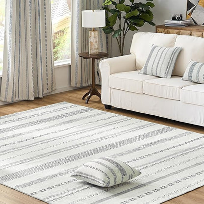 jinchan Moroccan Boho 5x7 Area Rugs for Bedroom - Machine Washable Soft Throw Rug Bohemian Ripple Design Non-Slip Neutral Carpet for Living Room Kitchen Dining Room Home Office (5‘x7', Grey)