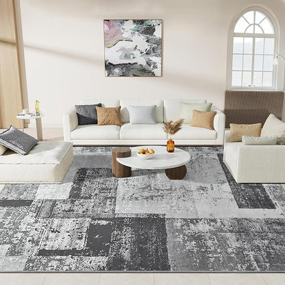 LOCHAS Rug for Living Room, Washable Soft Area Rugs for Bedroom 5x8, Abstract Carpet for Indoor Office Kids Dining Room Nursery Floor, Grey Geometric Vintage Home Decor, Non Slip, Pet Child Friendly