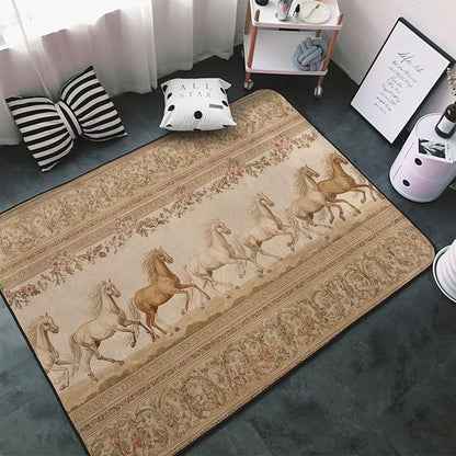 Horse Western Boho Ethnic Style Area Rug Washable Outdoor Rugs Anti-Slip Soft Carpet Entryway Indoor Door Mat for Bedroom,Living Room,Porch,Terrace and Entrance Decor 5'x 4'