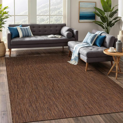 Beverly Rug Indoor Outdoor Rug 8x10, Washable Outside Carpet for Patio, Deck, Porch, Solid Modern Area Rug, Water Resistant, Gold Brown