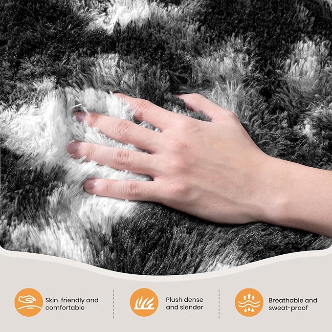 Zentavio Black and White Area Rugs for Living Room Large Rugs for Bedroom 6x9 Soft Carpet Fluffy Furry Shag Aesthetic Plush High Pile Gray Throw Rug for Nursery Kids Room Dorm Tie-Dyed