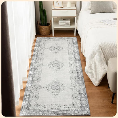Istana Hallway Runner Rug 2.5x8 - Grey/Gold Kitchen Rugs Non Slip Washable -Silk's Soft Touch Carpet Runner - Stylish Rugs for Home