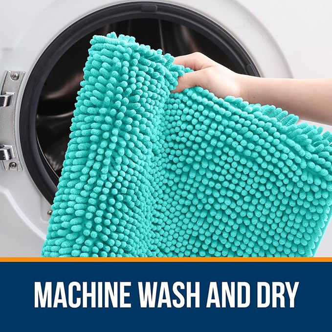 OLANLY Bathroom Rugs 24x16, Extra Soft Absorbent Chenille Bath Rugs, Rubber Backing Quick Dry, Machine Washable Bath Mats for Bathroom Floor, Tub and Shower, Home Decor Accessories, Teal