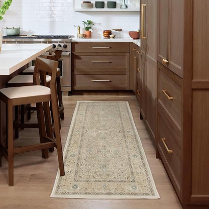 RUGGABLE Washable Vintage Area Rug – Kamran Ivory Opal 8x10, Stain-Resistant, Non-Slip – Large Machine Washable Rugs for Living Room, Bedroom, Hallway, Entryway & Office–with Cushioned Pad