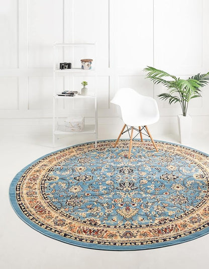 Unique Loom Sialk Hill Collection Area Rug - Washington (7' 10" Round Light Blue/Navy Blue)