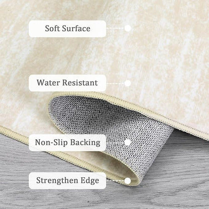 RUGSREAL Machine Washable Runner Rug 2x8 Long Hallway Runner Mat Entryway Contemporary Soild Runner Rug Low-Pile Modern Indoor Throw Carpet for Laundry Bedroom Living Room, 2'3" x 8' Cream-White