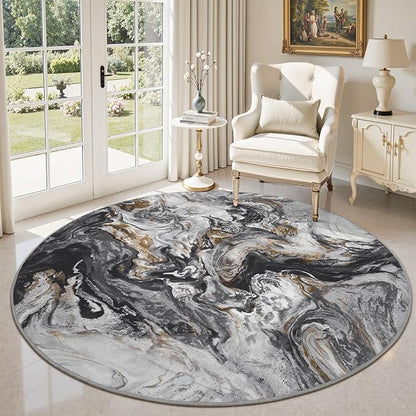 6x6 Round Area Rugs for Living Room, Modern Abstract Rug for Bedroom, Contemporary Machine Washable Rug, Large Stain Resistant Carpet for Dining Room Playroom Home Office, Pet & Kids Friendly