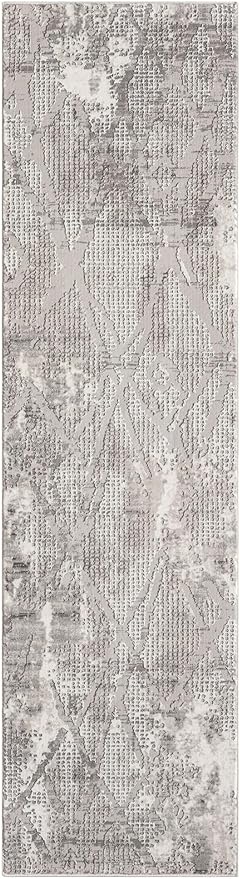 Adel Modern Runner Rug for Kitchen, 2x7 Rustic Distressed Abstract Gray Runner, Medium Pile Stain Resistant Carpet for Bedroom, Hallway or Entryway (2' x 7, Gray)