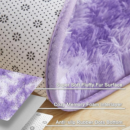 Andency Soft Area Rugs for Living Room Bedroom, 3x5 Non-Slip Fluffy Shag Carpet, Indoor Floor Fuzzy Shaggy Living Room Plush Rug for Kids Dorm Nursery Home Decor Aesthetic, Tie-Dyed Purple