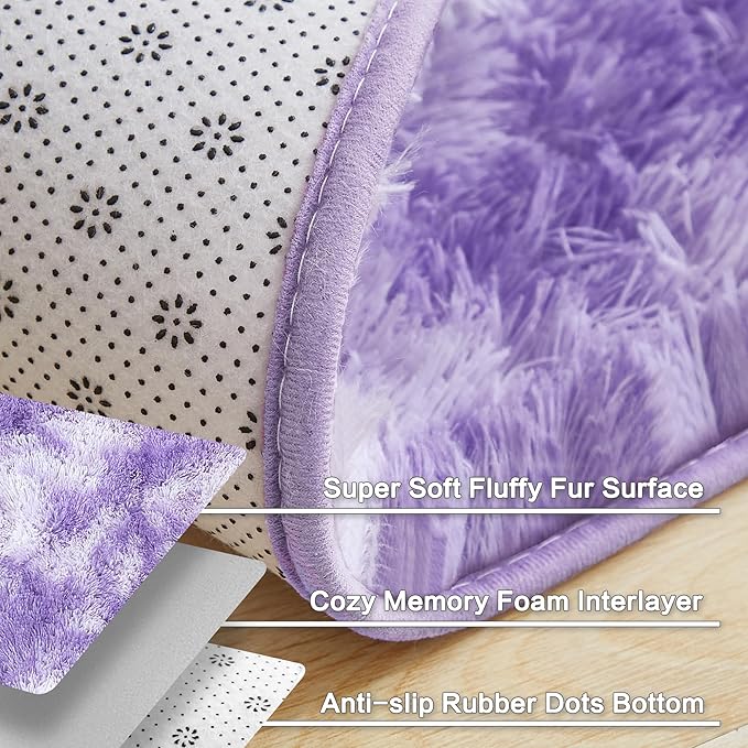 Andency Soft Area Rugs for Living Room Bedroom, 4x6 Fluffy Shaggy Bedside Rug, Non-Slip Large Shag Fuzzy Plush Carpets for Bedroom Kids Dorm Nursery Home Decor Aesthetic, Tie-Dyed Purple