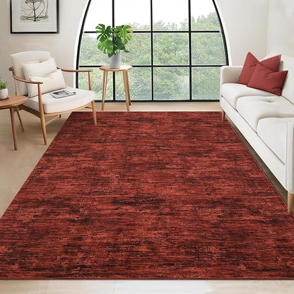 RUGSREAL Washable Rug 10x13 for Living Room Modern Abstract Area Rug Non-Slip Large Contemporary Bedroom Rug Stain Resistant Aesthetic Accent Floor Carpet Foldable Solid Rug for Home Office, Red