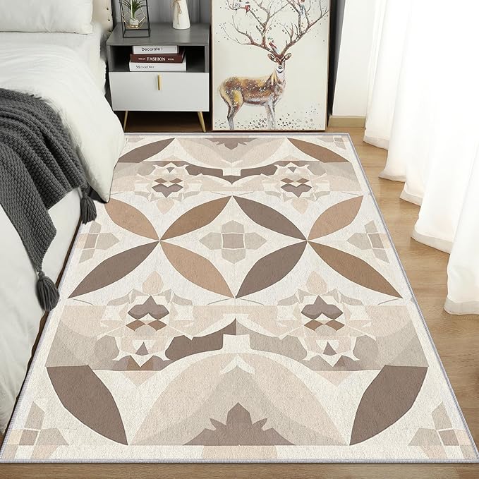 Geometric Rug, Washable 4x6 Rug for Living Room, Modern Abstract Patterned Indoor Carpet, Geometric Decor for Home, Bedroom, Soft Non Slip Thin Design FER86