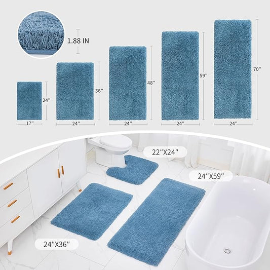 Blue Toilet Rug 22x24 Non Slip Fluffy Toilet Floor Mat U Shaped Washable Bathroom Contour Rug for Toilet Absorbent Thick Toilet Carpet