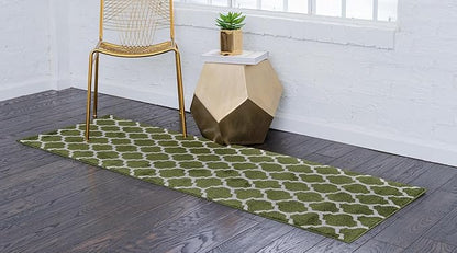 Rugs.com Lattice Collection Rug – 10 Ft Runner Dark Green Medium Rug Perfect for Hallways, Entryways