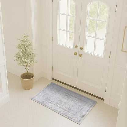 Fame Rugs Turkish Rug. Washable Vintage Oriental Antique Inspired Traditional Doormat Small Modern Area Rugs Luxury Entryway Entry Bedroom Bathroom Kitchen (411CC, 2' x 3')