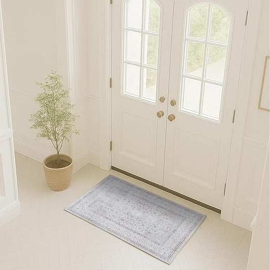 Fame Rugs Turkish Rug. Washable Vintage Oriental Antique Inspired Traditional Doormat Small Modern Area Rugs Luxury Entryway Entry Bedroom Bathroom Kitchen (411CC, 2' x 3')