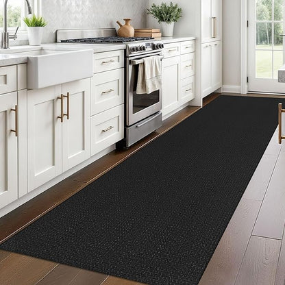 Braided Runner Rug 3x10 Ft Washable Runners for Hallways Non Slip Rubber Backed Kitchen Runners Cotton Long Entryway Runner Indoor, Woven Carpet for Hall Kitchen Entryway, Black/Grey