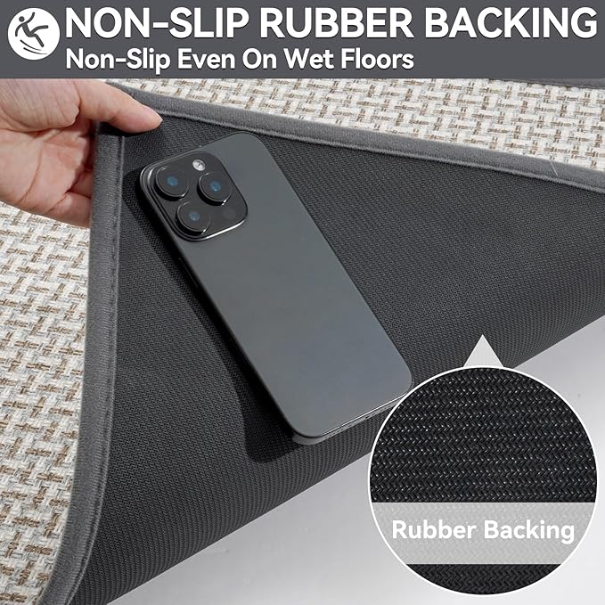 Door Mat 17"x30",Door Mat Indoor Entrance Dirt Resistant and Absorbent Non-Slip Rubber Backing Front Door Mats Washable Low-Profile Indoor Mats for Entryway, Inside Entrance Easy Clean Gray