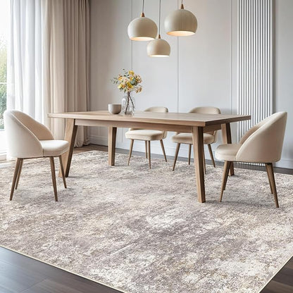Area Rug Living Room Rugs - 7x10 Washable Large Soft Indoor Neutral Modern Abstract Low Pile Rug Carpet for Bedroom Dining Room Farmhouse Home Office - Brown