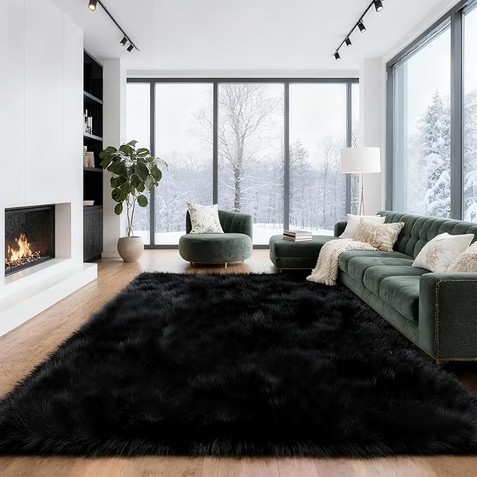 6x9 Shag Large Rugs for Living Room Bedroom, Fluffy Soft Durable Non-Shedding, Shaggy Bedside Rug for Dorm, Indoor Floor Carpet for Kids Girls and Boys, Dorms, Nursery Rooms, Home Decor, Black