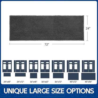 Chenille Absorbent Front Door Mat 72" x 24", Dog Door Mat for Muddy Paws, Trap Dirt Doormat, Mud Mat for Dogs, Washable Non Slip Outdoor Indoor Doormats for Entryway, Grey