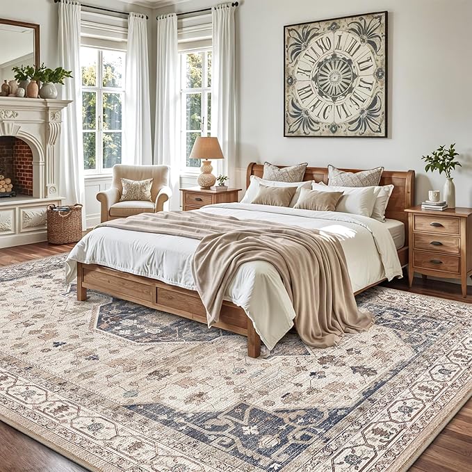 LUMI 8x12 Washable Area Rug for Living Room, Ultra Soft Traditional Rugs Non Slip with Rubber Backing, Low Profile, High Traffic, Stain Resistant Carpets, Ideal for Bedroom, Dining Room, Indoor