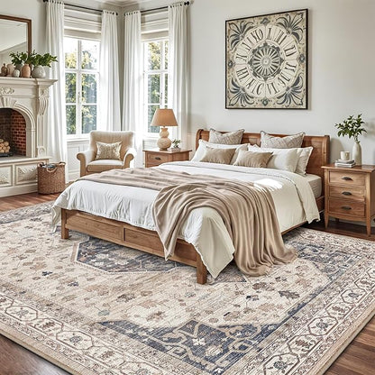 LUMI 8x12 Washable Area Rug for Living Room, Ultra Soft Traditional Rugs Non Slip with Rubber Backing, Low Profile, High Traffic, Stain Resistant Carpets, Ideal for Bedroom, Dining Room, Indoor