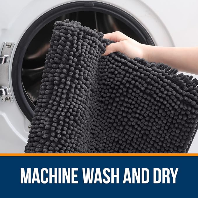 OLANLY Bathroom Rugs 47x17, Extra Soft Absorbent Chenille Bath Rugs, Rubber Backing Quick Dry, Machine Washable Bath Mats for Bathroom Floor, Tub and Shower, Home Decor Accessories, Dark Grey