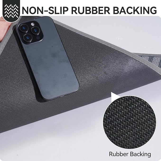Front Door Mat 24''x35'', Absorbent Muddy Dirt Resist Washable Non Slip Low-Profile Indoor Doormat, Easy Clean Welcome Entryway Door Mats, Grey