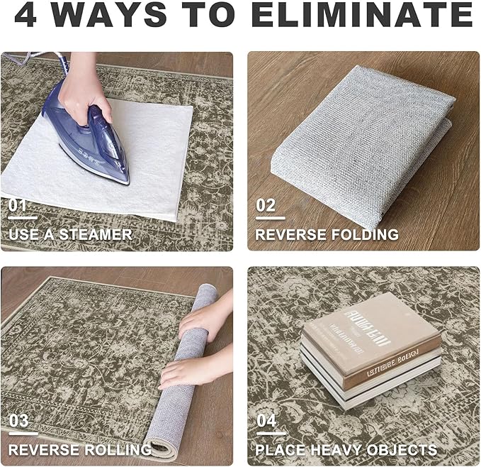 KILOCOCO Area Rug 3x5 Entryway Rug Washable Printed Vintage Floral Rubber Backed Non Slip Indoor Kitchen Rugs for Living Room Laundry Room Playroom Mudroom Moroccan Area Rugs, Taupe/Green